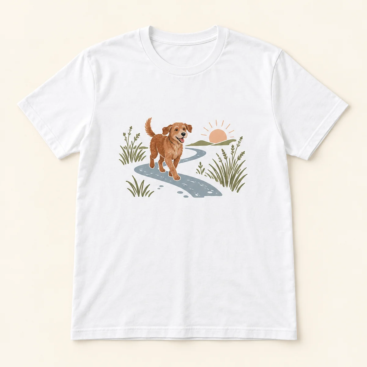 Morning Dog Walk Unisex Graphic T-Shirt — main illustrative mockup
