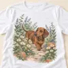 Dachshund Garden Trail Unisex Graphic T-Shirt — detail illustrative mockup