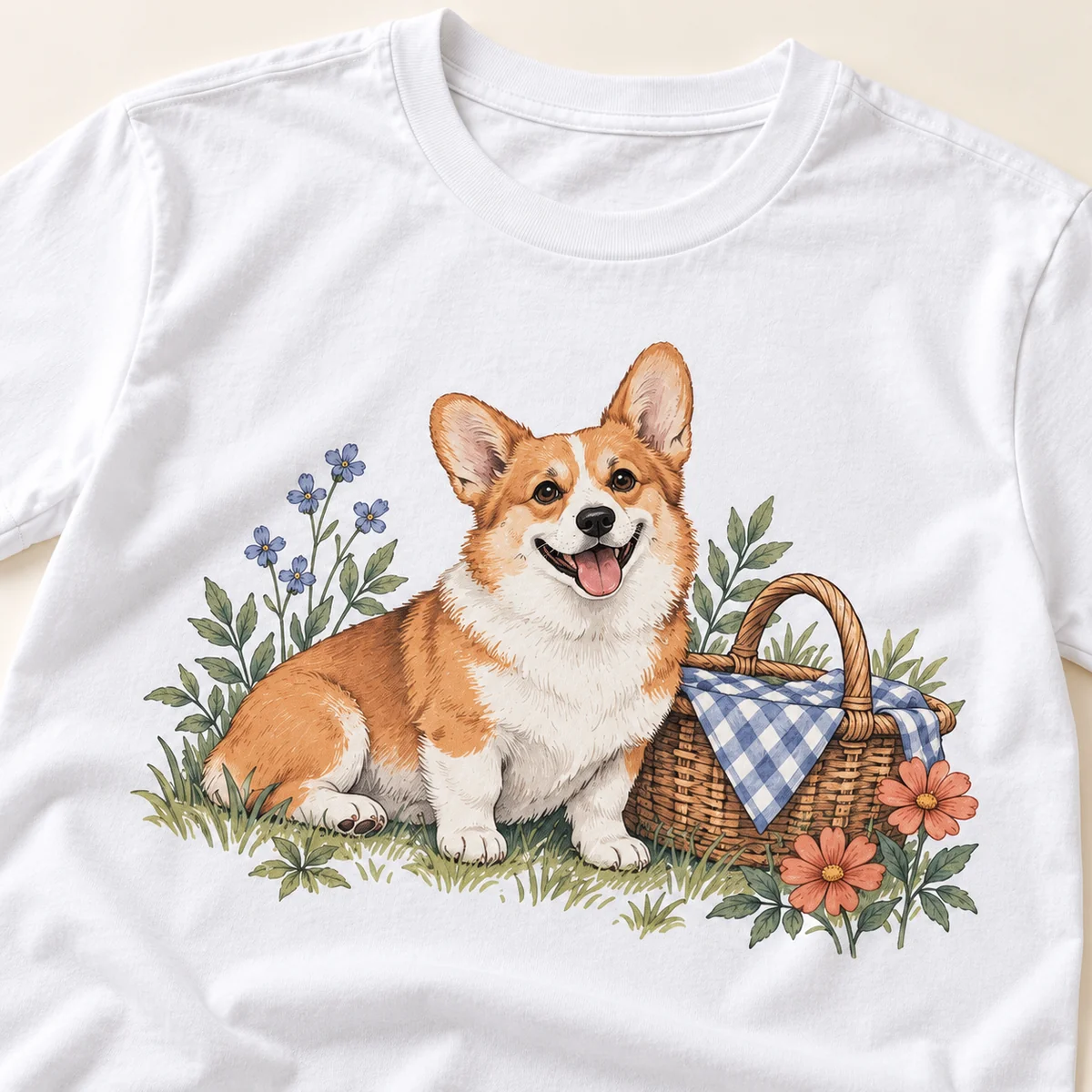 Corgi Picnic Partner Unisex Graphic T-Shirt — detail illustrative mockup