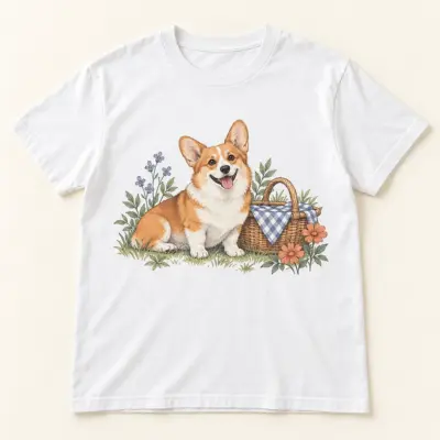 Corgi Picnic Partner Unisex Graphic T-Shirt — main illustrative mockup