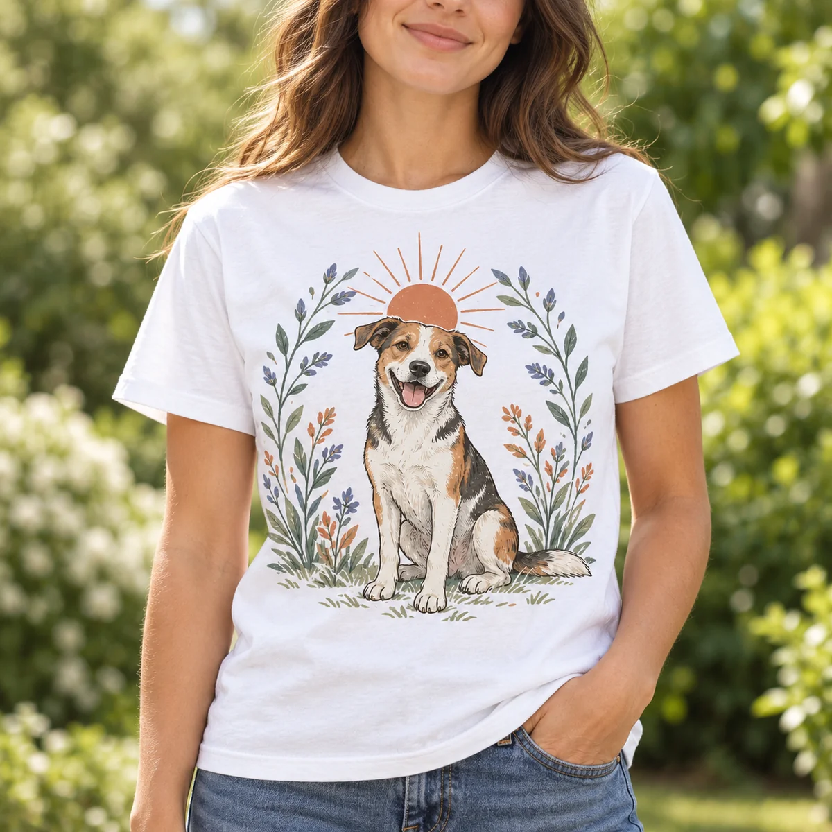 Rescue Pup New Day Unisex Graphic T-Shirt — lifestyle illustrative mockup