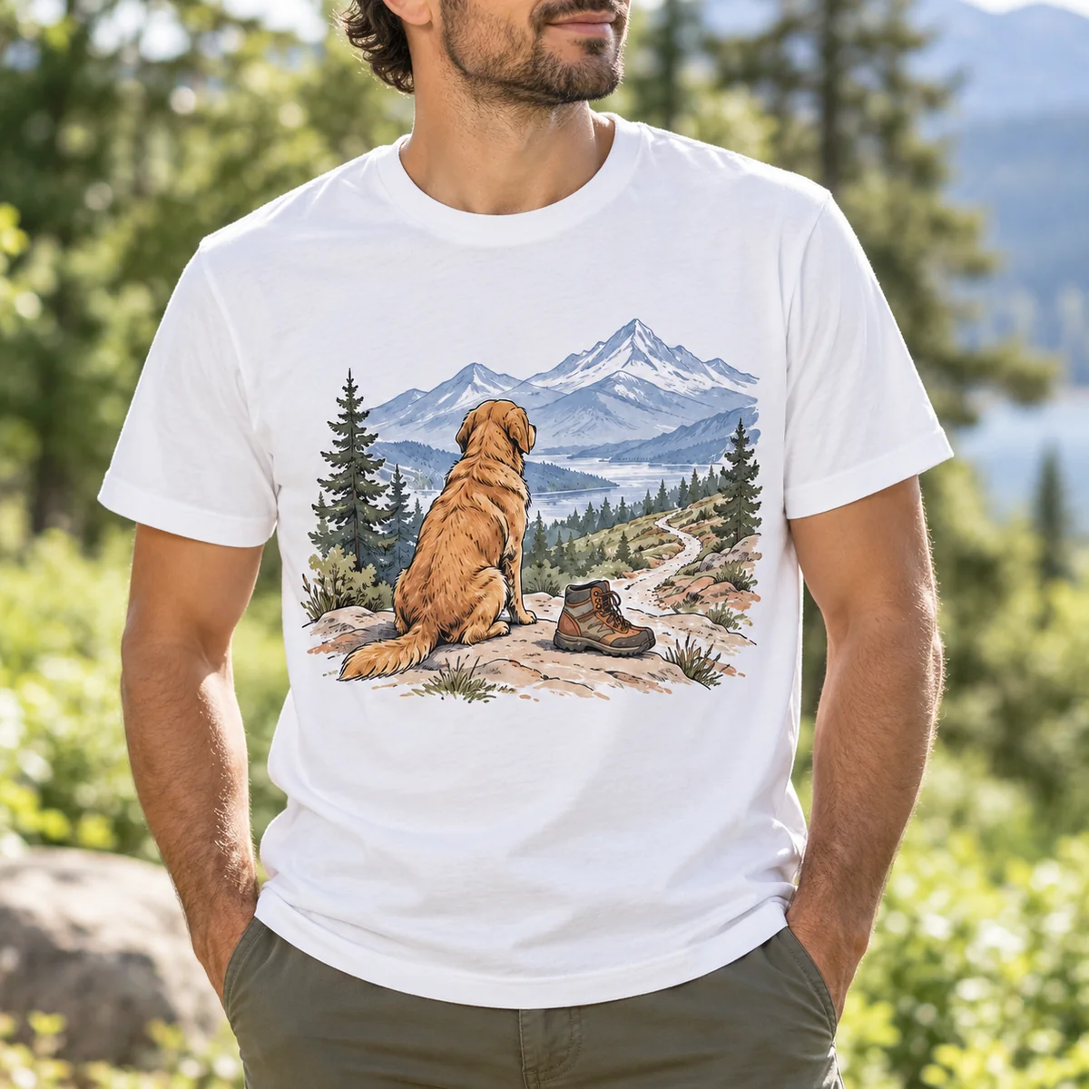 Dog Dad Trail Notes Unisex Graphic T-Shirt — lifestyle illustrative mockup