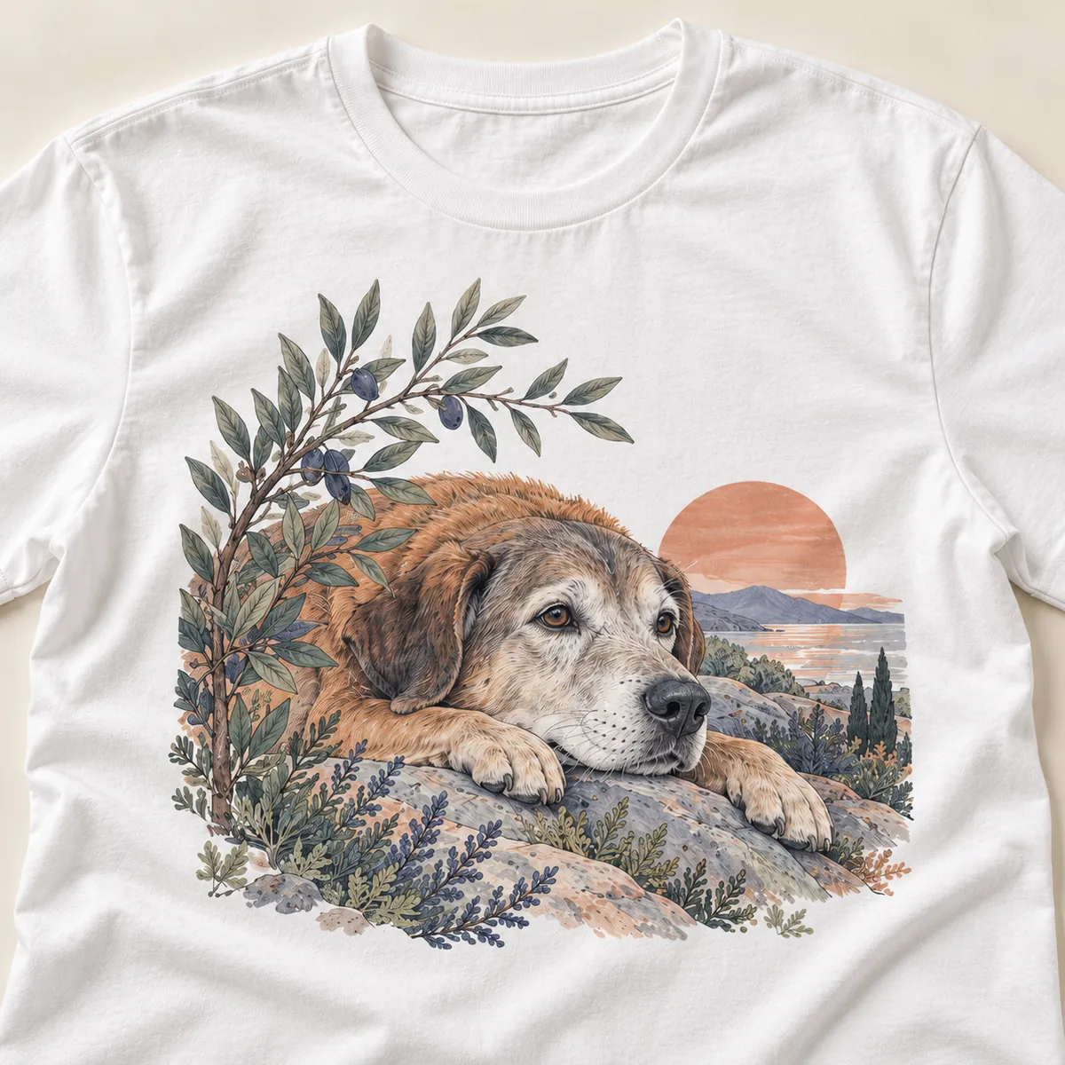 Senior Dog Soft Steps Unisex Graphic T-Shirt — detail illustrative mockup