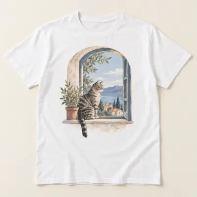 Tabby Window Watch Unisex Graphic T-Shirt — main illustrative mockup