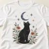 Black Cat Moonlight Unisex Graphic T-Shirt — detail illustrative mockup