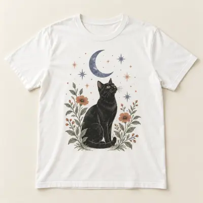 Black Cat Moonlight Unisex Graphic T-Shirt — main illustrative mockup