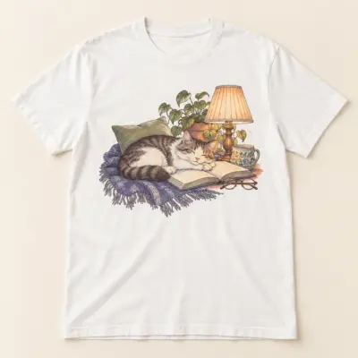 Cat Mom Reading Nook Unisex Graphic T-Shirt — main illustrative mockup