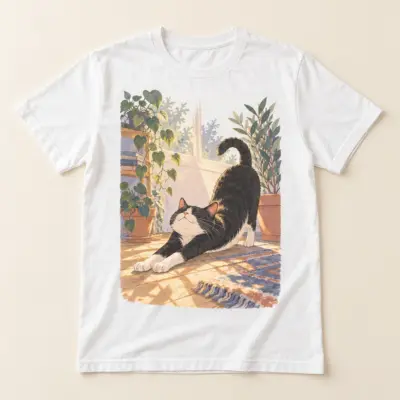 Tuxedo Cat Sunbeam Unisex Graphic T-Shirt — main illustrative mockup