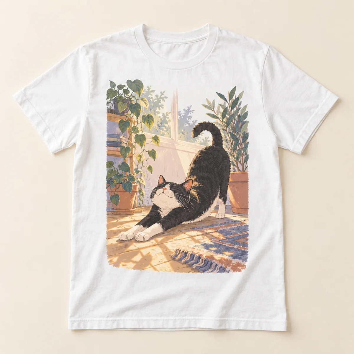 Tuxedo Cat Sunbeam Unisex Graphic T-Shirt — main illustrative mockup