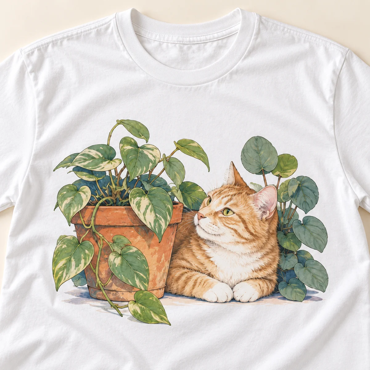 Ginger Cat Plant Club Unisex Graphic T-Shirt — detail illustrative mockup