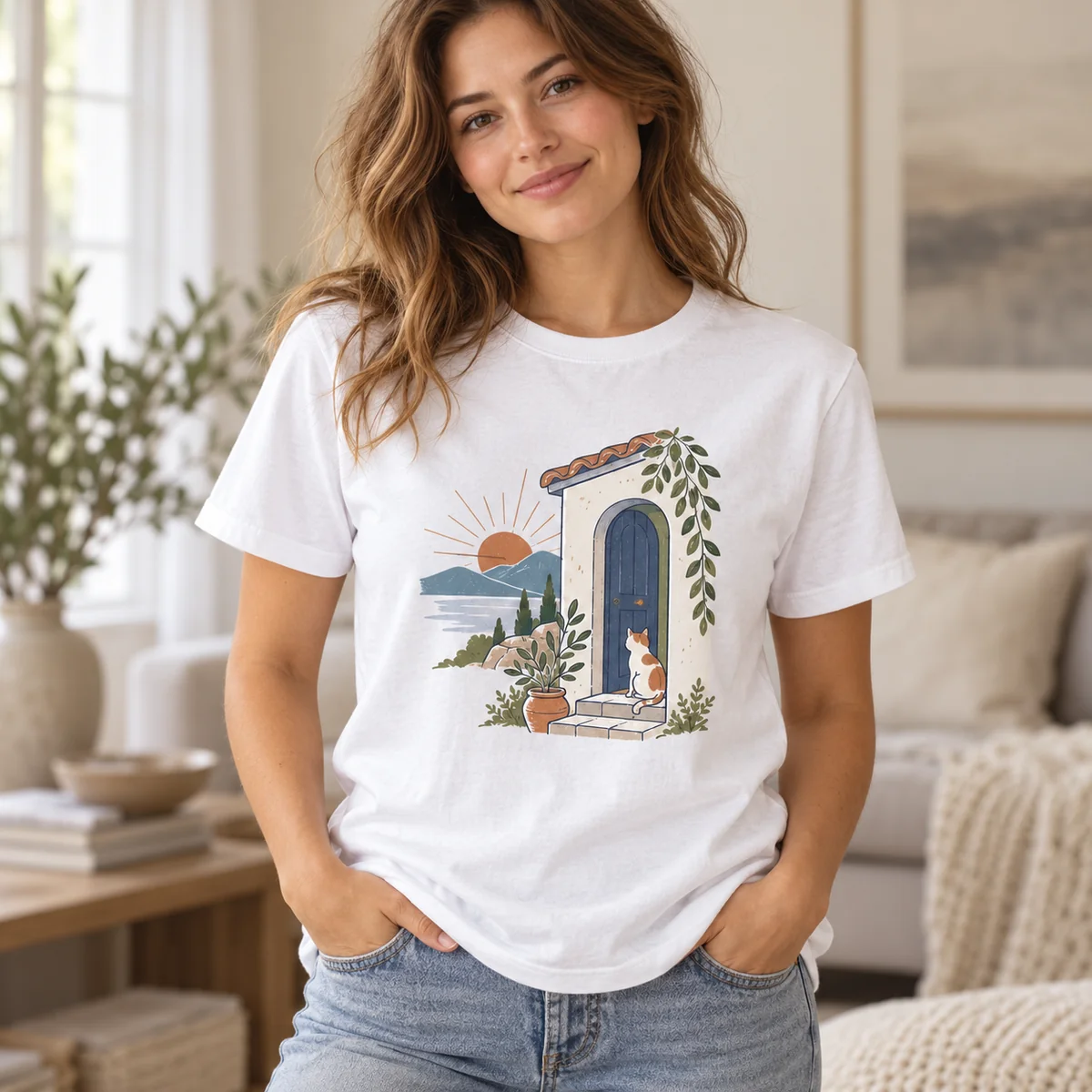 Rescue Cat New Home Unisex Graphic T-Shirt — lifestyle illustrative mockup