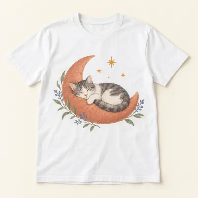 Sleepy Cat Stargazer Unisex Graphic T-Shirt — main illustrative mockup